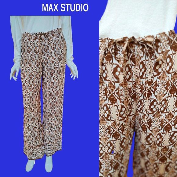 MAX STUDIO NEW Bohemian Medallion Drawstring Flowing Wide Leg Pant M - Picture 4 of 12